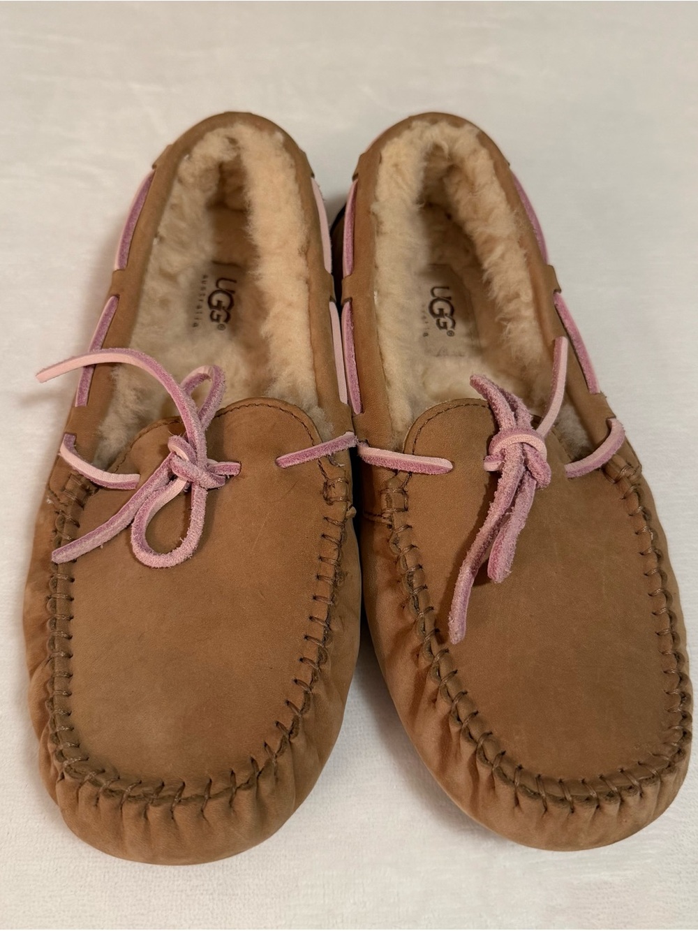 UGG Women's Chestnut Moccasins with Pink Accents